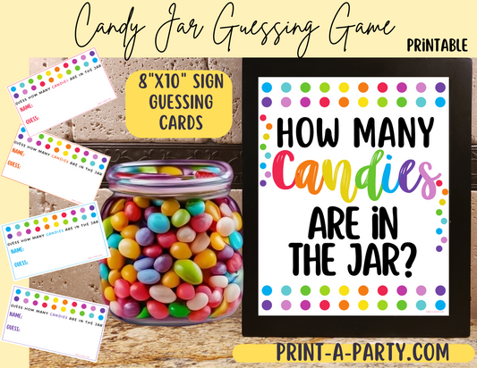 CANDY JAR GUESSING GAME - Polka Dot Candy Jar Game - printable sign and cards for parties, showers, classroom, office or any event!