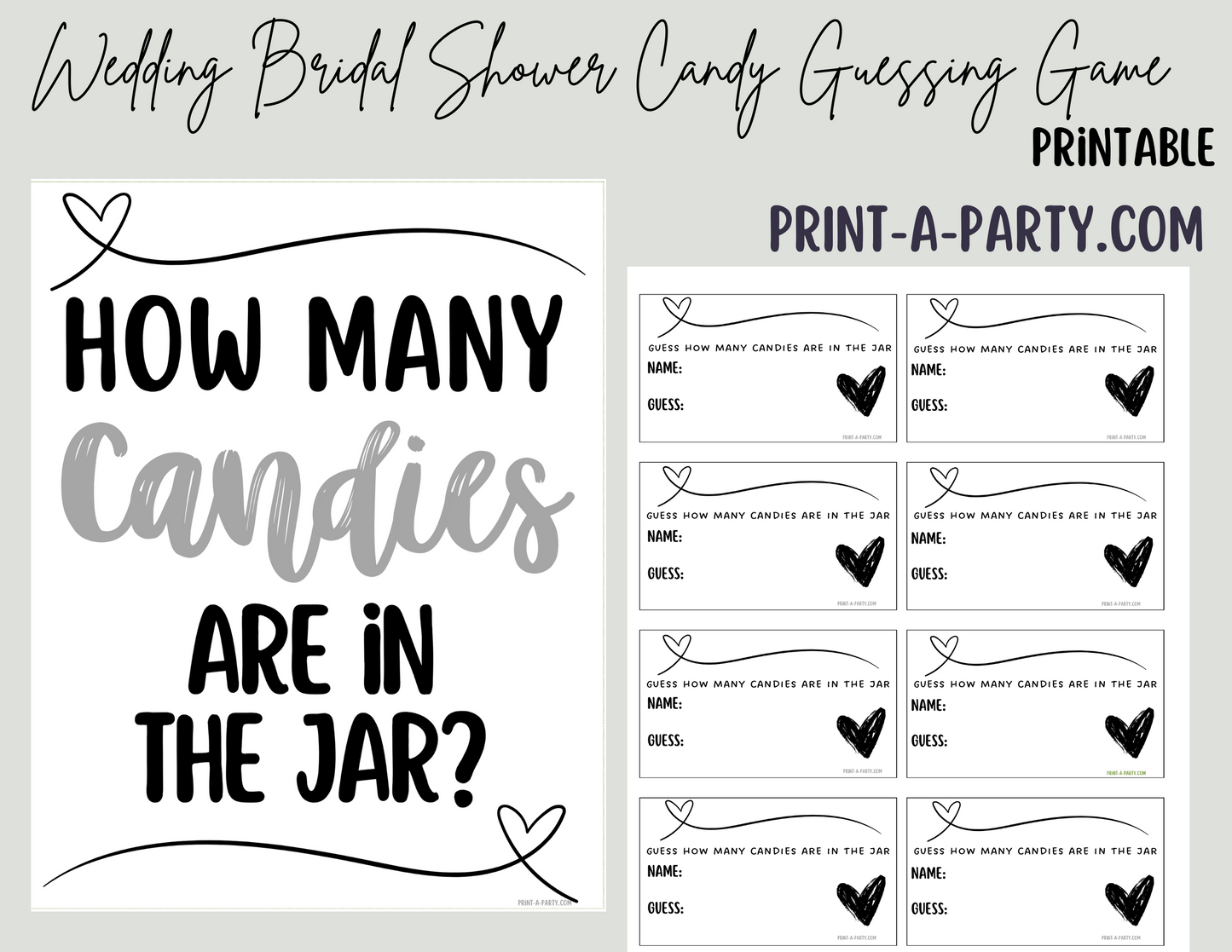 Candy Jar Guessing Game - WEDDING HEARTS - Printable for Bridal Showers, Weddings, Engagement Parties & Same-Sex Celebrations