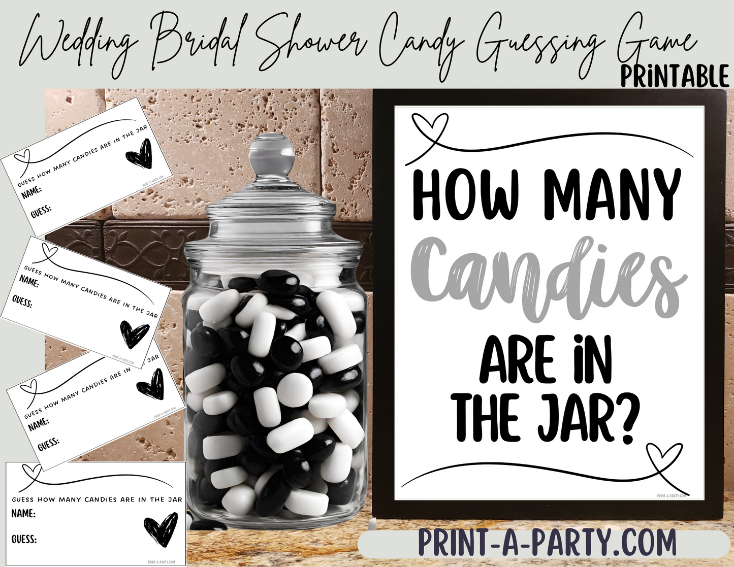 Candy Jar Guessing Game - WEDDING HEARTS - Printable for Bridal Showers, Weddings, Engagement Parties & Same-Sex Celebrations