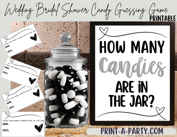CANDY JAR GUESSING GAME | How many candies in jar | Classic Black White Wedding | Bridal Shower Game | Bridal Shower Decor | Wedding Shower Activity | Same Sex Wedding Shower Activities | Printable