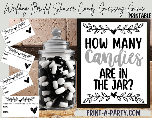 Candy Jar Guessing Game - CLASSIC BLACK AND WHITE -  Printable for Bridal Showers, Weddings, Engagement Parties & Same-Sex Celebrations