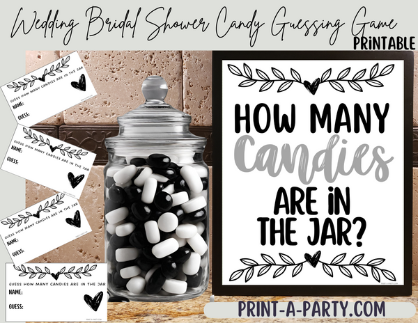 CANDY JAR GUESSING GAME | How many candies in jar | Classic Black White Wedding | Vine Floral | Bridal Shower Game | Bridal Shower Decor | Wedding Shower Activity | Same Sex Wedding Shower Activities | Printable