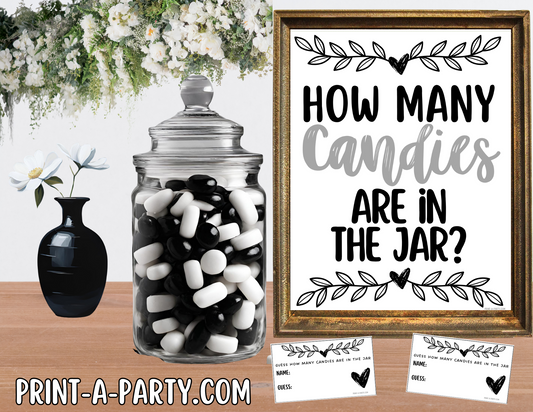 Candy Jar Guessing Game - CLASSIC BLACK AND WHITE -  Printable for Bridal Showers, Weddings, Engagement Parties & Same-Sex Celebrations