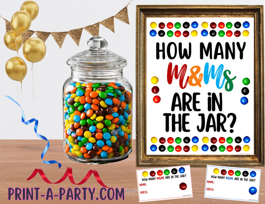 Candy Jar Guessing Game - M&Ms - Printable Party Game for Birthdays, Classrooms and Office Fun