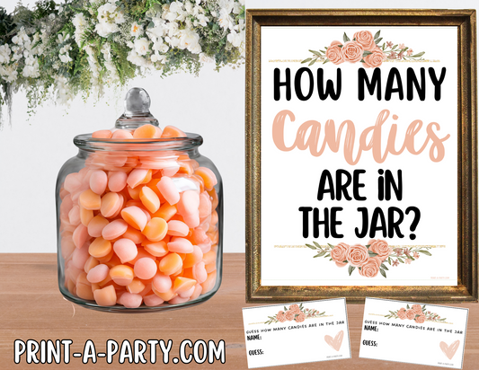 Candy Jar Guessing Game - PINK FLORALS -  Printable for Bridal Showers, Weddings, Engagement Parties & Same-Sex Celebrations