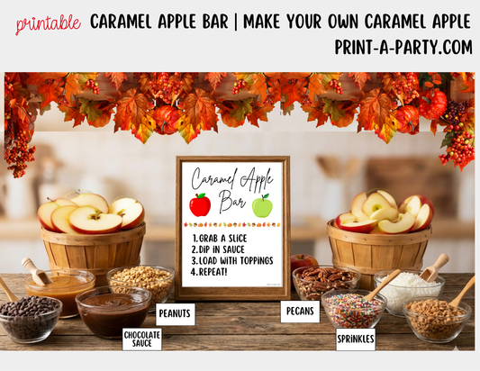 CARAMEL APPLE BAR - Printable Sign & Topping Tent Cards – Perfect for Fall Parties, Baby Showers, Weddings & More!
