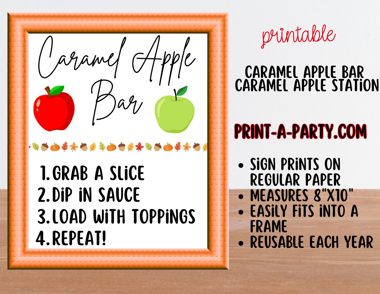 CARAMEL APPLE BAR | CARAMEL APPLE STATION Setup - White | Caramel Apple Bar Sign | Food Station for Party | Food Bar for Party | Fall Party Idea | Fall Shower | DIY Make Your Own Caramel Apples