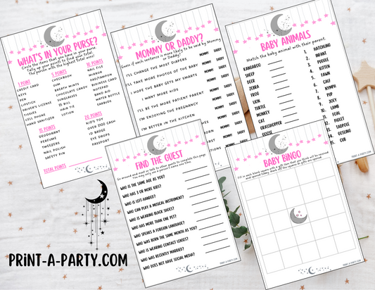 GAMES for Baby Shower | Celestial Moon and Stars Girl Baby Shower Theme | Celestial Moon and Stars Girl Baby Shower Games | Celestial Moon and Stars Shower Activities | INSTANT DOWNLOAD