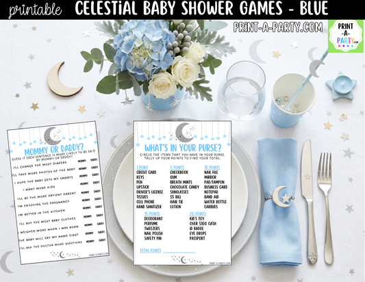 Celestial Baby Shower Games Bundle – Blue Moon & Stars