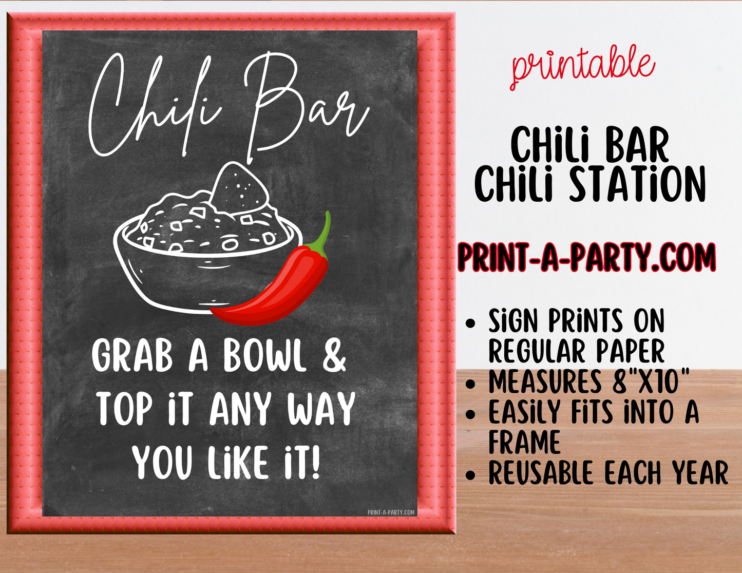 CHILI BAR | Printable Chili Bar Food Station Kit – Perfect for Parties, Showers, Holidays & Game Day!