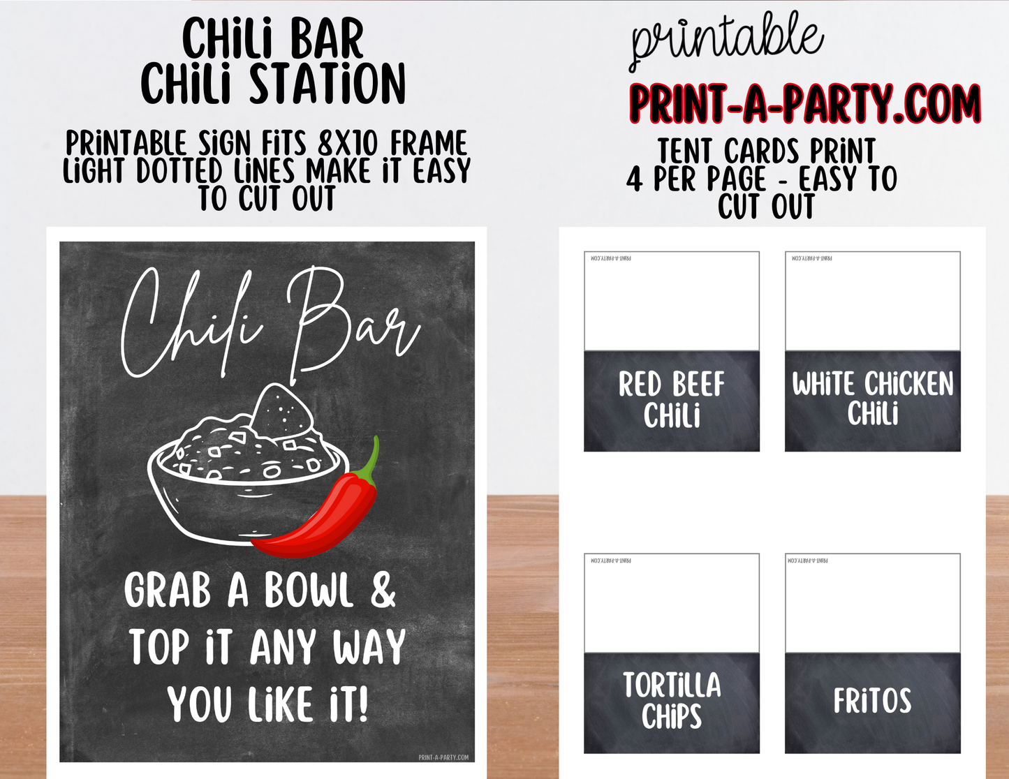 CHILI BAR | Printable Chili Bar Food Station Kit – Perfect for Parties, Showers, Holidays & Game Day!