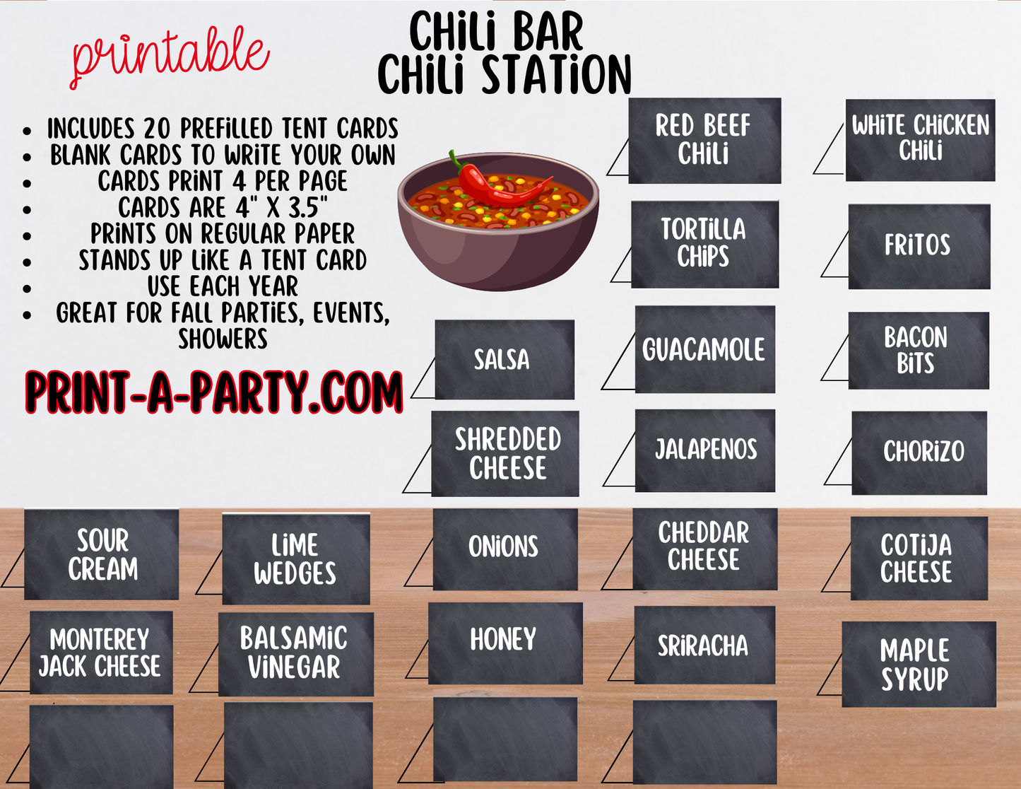 CHILI BAR | Printable Chili Bar Food Station Kit – Perfect for Parties, Showers, Holidays & Game Day!