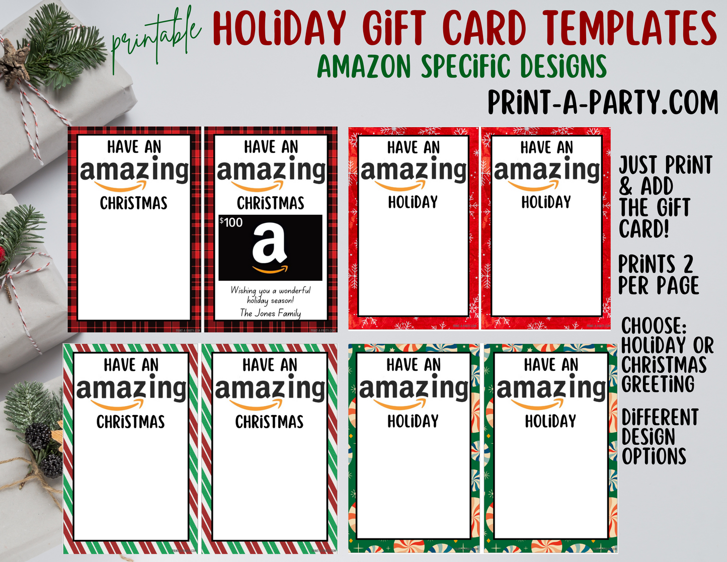 GIFT CARD Amazon Gift Card Holder Printables – Christmas & Holiday Gift Card Templates