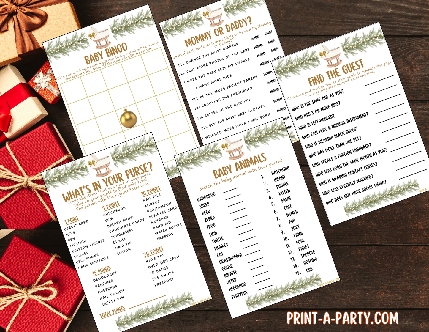 GAMES for Christmas Baby Shower Printable Christmas Baby Shower Game Bundle – Instant PDF Download
