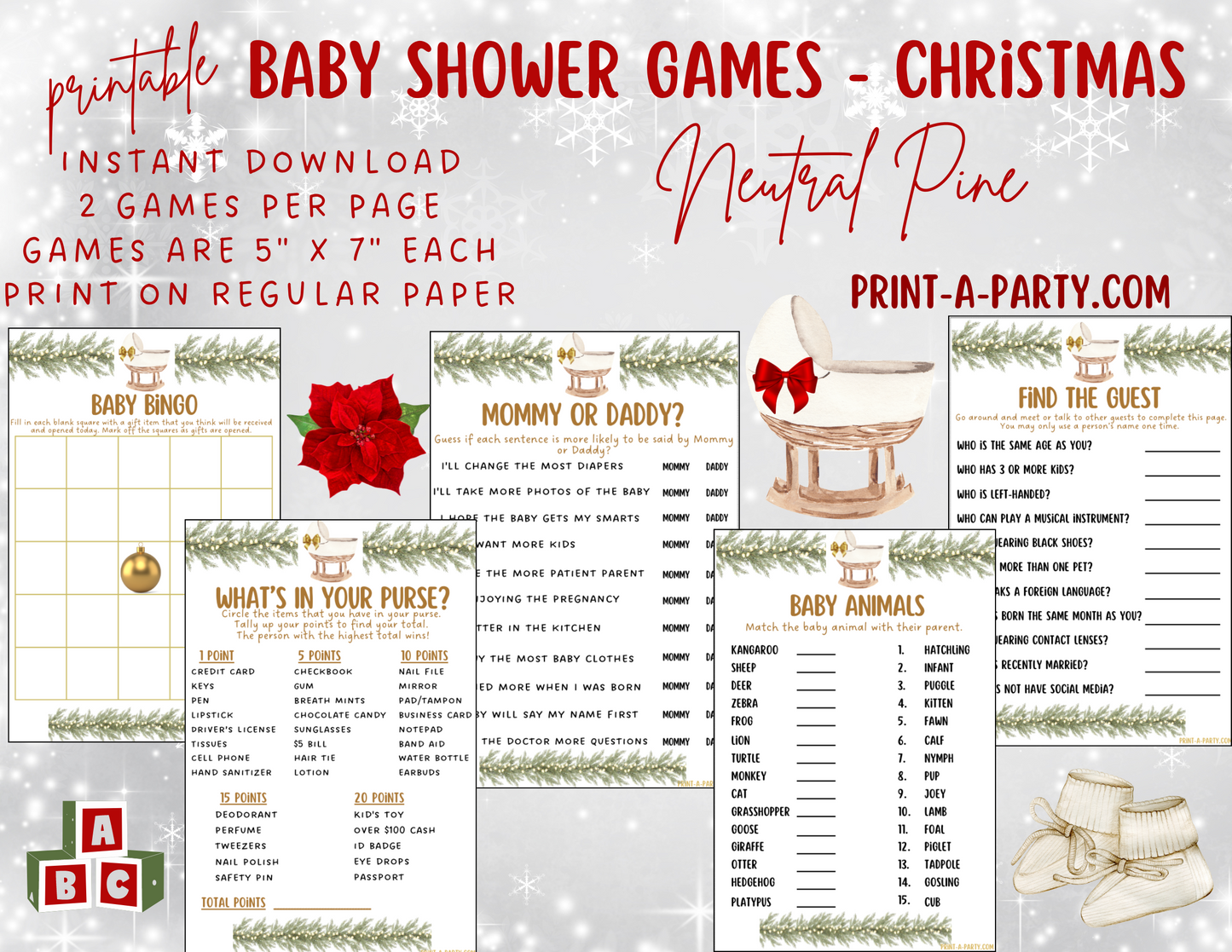 GAMES for Christmas Baby Shower Printable Christmas Baby Shower Game Bundle – Instant PDF Download