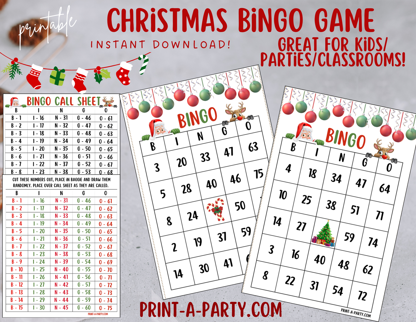 BINGO: Printable Christmas Holiday Bingo Game – Fun Holiday Activity for Parties, Classrooms and Family Fun