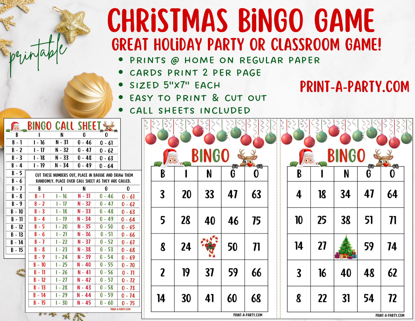 BINGO: Printable Christmas Holiday Bingo Game – Fun Holiday Activity for Parties, Classrooms and Family Fun