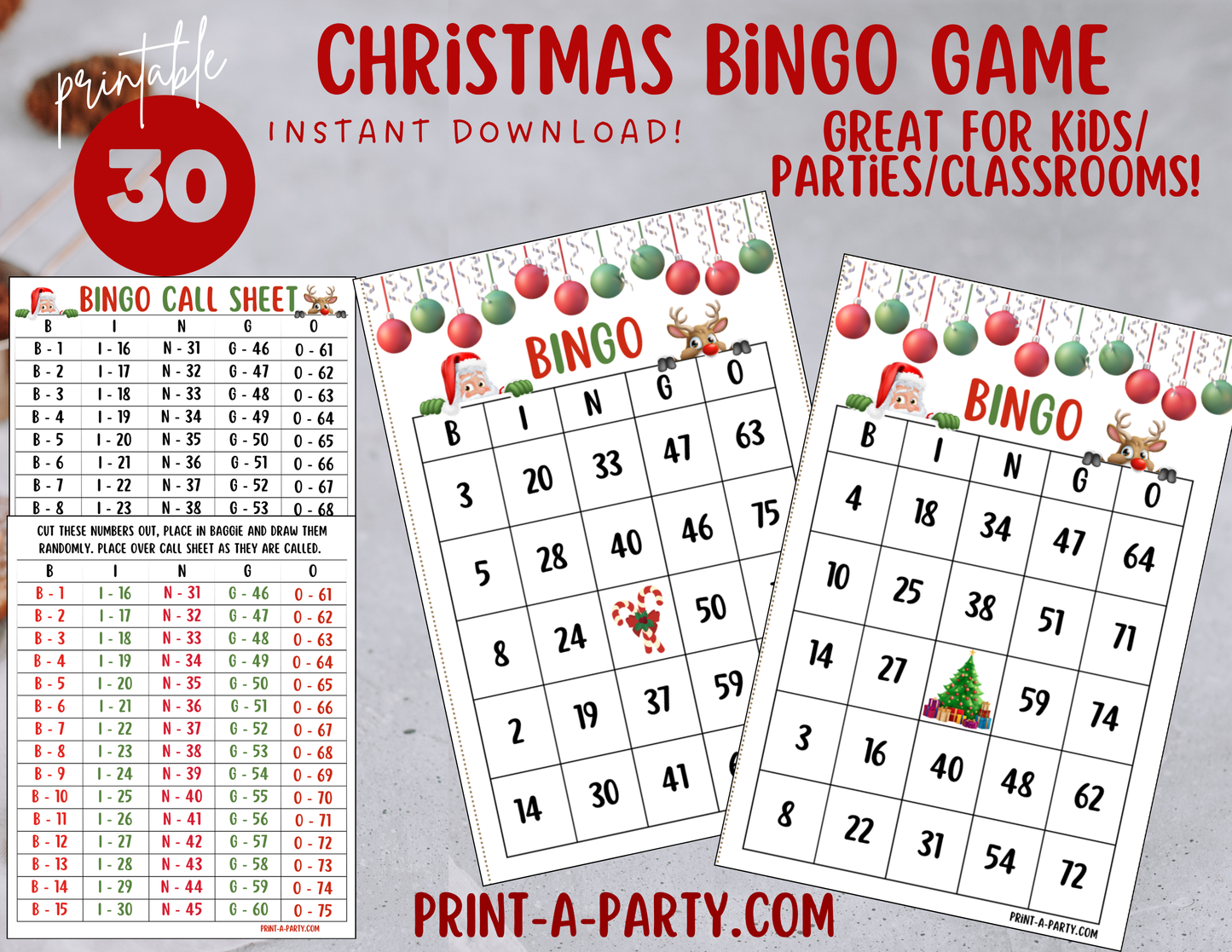 BINGO: Printable Christmas Holiday Bingo Game – Fun Holiday Activity for Parties, Classrooms and Family Fun