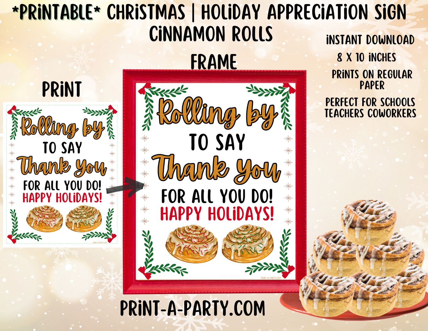 Appreciation Sign: Holiday Printable Christmas CINNAMON ROLLS Appreciation Sign – Festive 8x10 Holiday Decor for Staff, Teachers & Volunteers