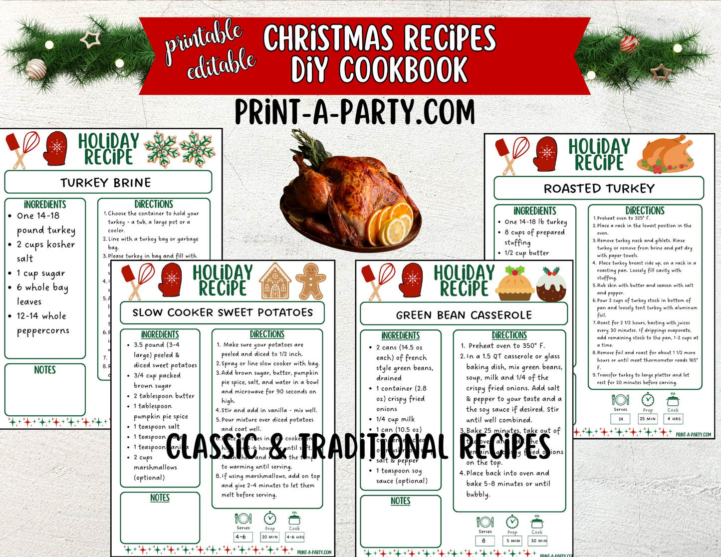Editable Printable Christmas Cookbook – Holiday Recipe Binder & Planner with Recipe Cards