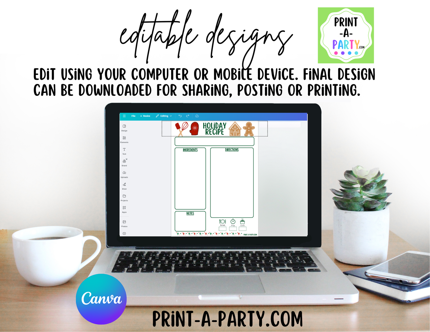 Editable Printable Christmas Cookbook – Holiday Recipe Binder & Planner with Recipe Cards