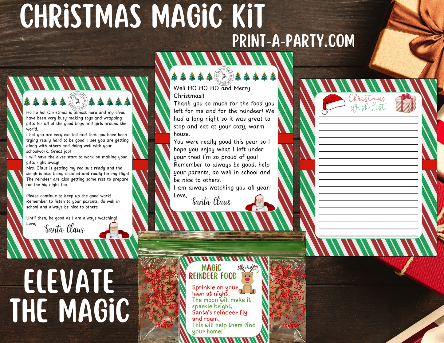 CHRISTMAS MAGIC KIT | Santa Letters (2) | Magic Reindeer Food Recipe and Labels | Wish List | Ignite Christmas Magic!