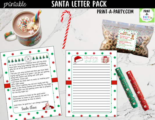Printable Santa Letter Pack - Letters from Santa, Reindeer Food Labels and Christmas Wish List for Kids