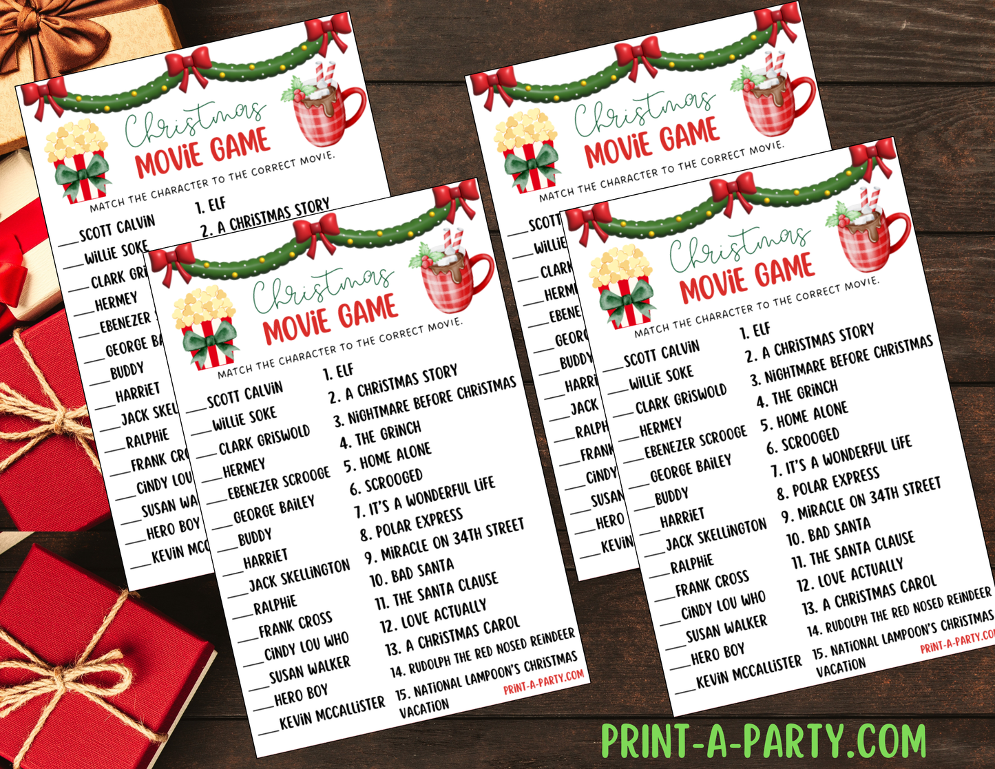 CHRISTMAS MOVIE GAME - Printable Christmas Movie Matching Game | Holiday Party Game for Families, Kids & Adults