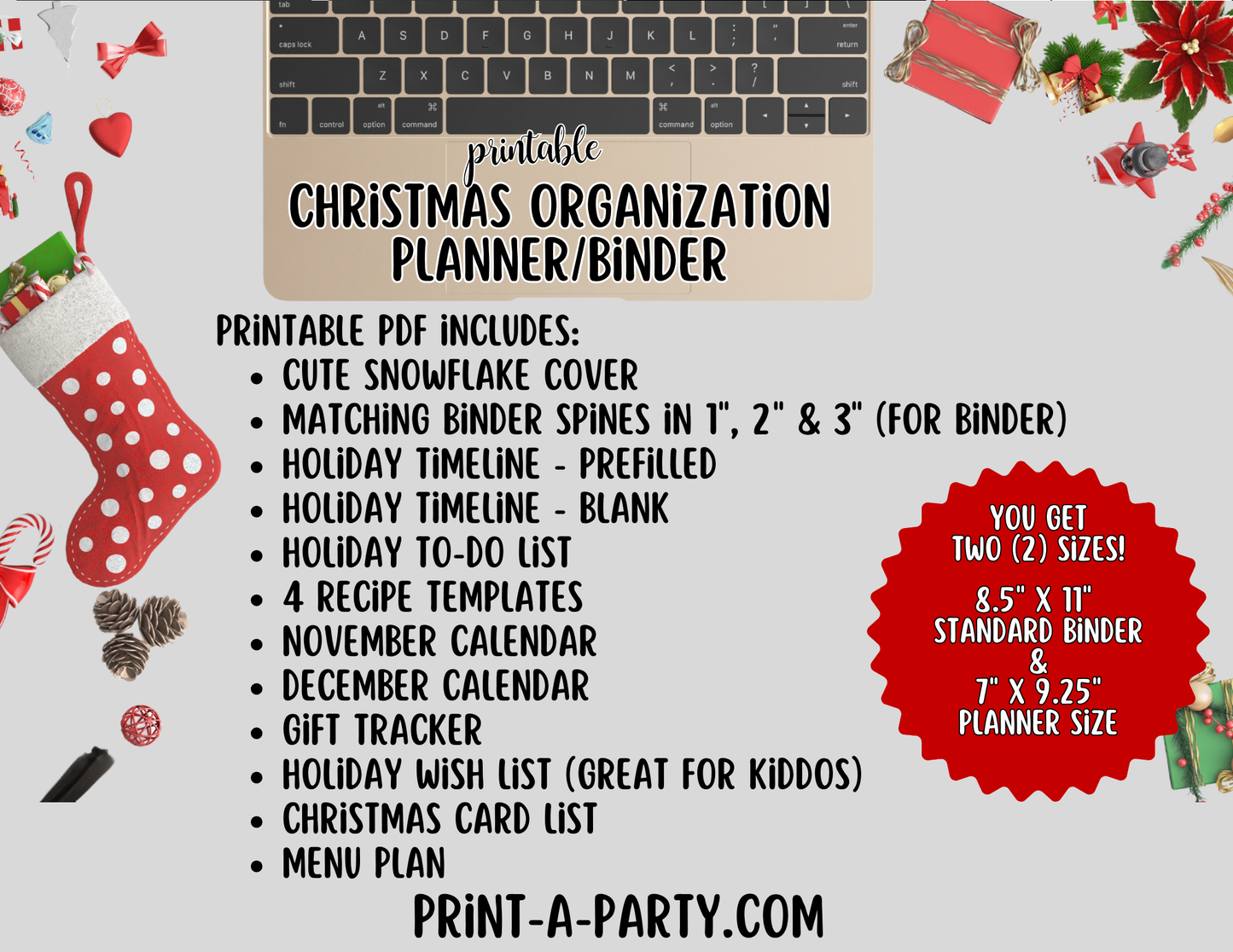 Christmas Planner - Printable Christmas Planner Binder Kit | Holiday Organization, Calendars, Checklists, Recipe Pages and Gift Trackers