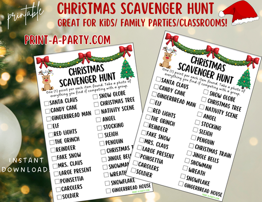 SCAVENGER HUNT GAME: Printable Christmas Scavenger Hunt Game – Fun Holiday Activity for Kids & Parties