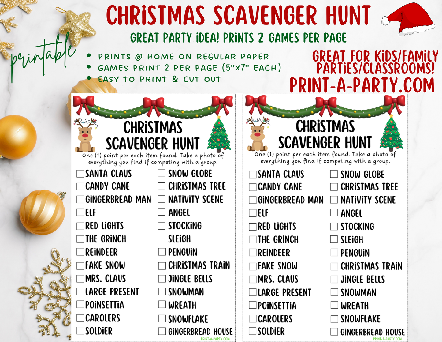 SCAVENGER HUNT GAME: Printable Christmas Scavenger Hunt Game – Fun Holiday Activity for Kids & Parties