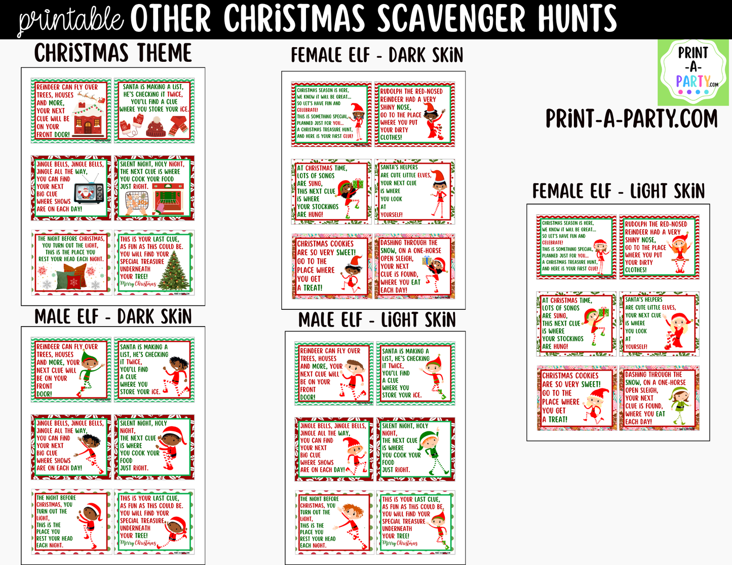 Christmas Scavenger Hunt Clue Cards Printable | Hide a Gift or Treat for Kids