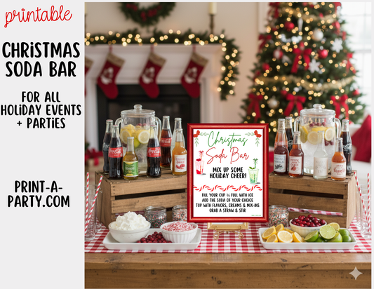 SODA BAR - Printable Christmas Soda Bar Printable Kit - Holiday Dirty Soda Sign & Recipe Tent Cards (12 recipes!)