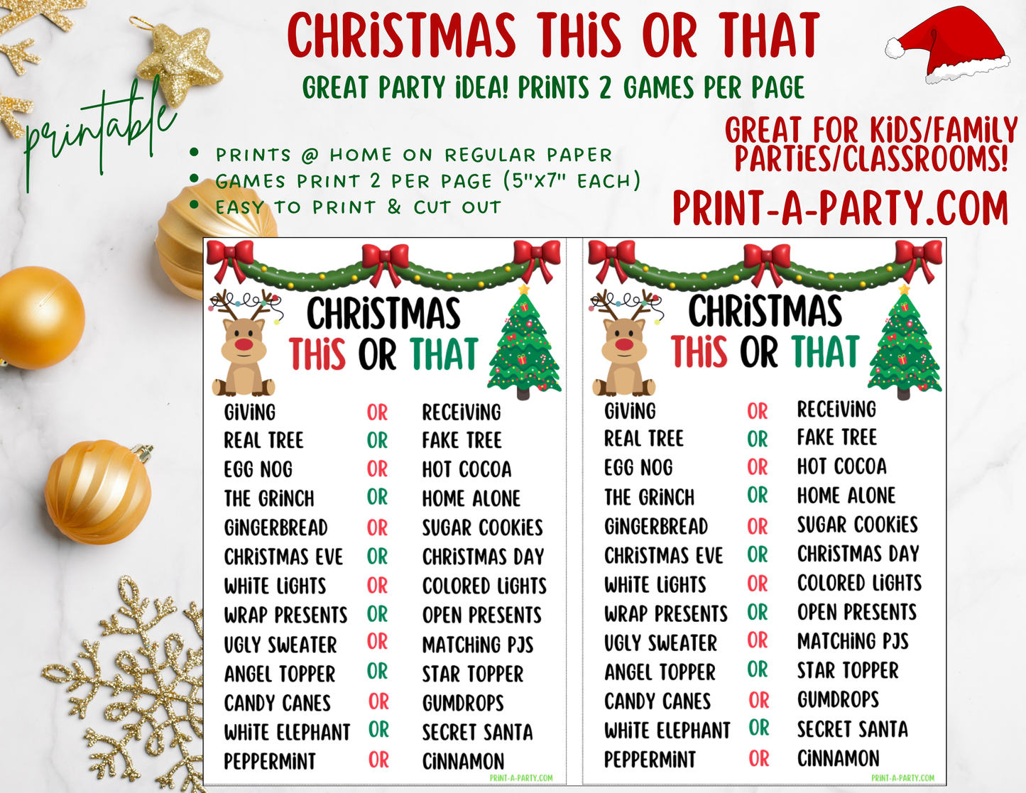 THIS OR THAT GAME - Printable Christmas This or That Game – Fun Holiday Party Activity