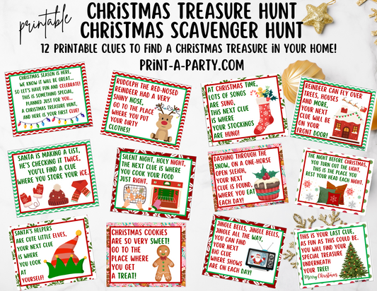 Christmas Scavenger Hunt Printable Game | Holiday Treasure Hunt with Clue Cards | Fun Family Activity for Kids, Classroom, Party