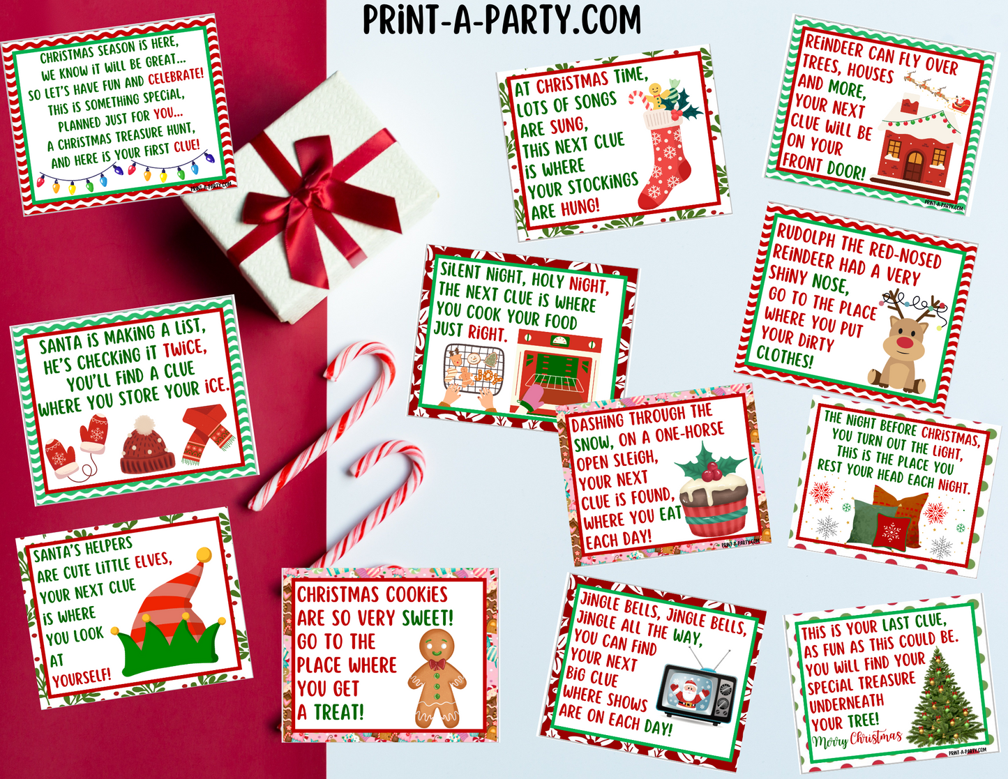 Christmas Scavenger Hunt Printable Game | Holiday Treasure Hunt with Clue Cards | Fun Family Activity for Kids, Classroom, Party