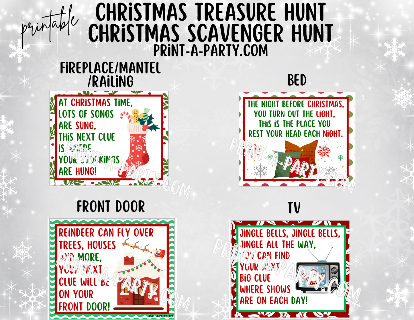 Christmas Scavenger Hunt Printable Game | Holiday Treasure Hunt with Clue Cards | Fun Family Activity for Kids, Classroom, Party