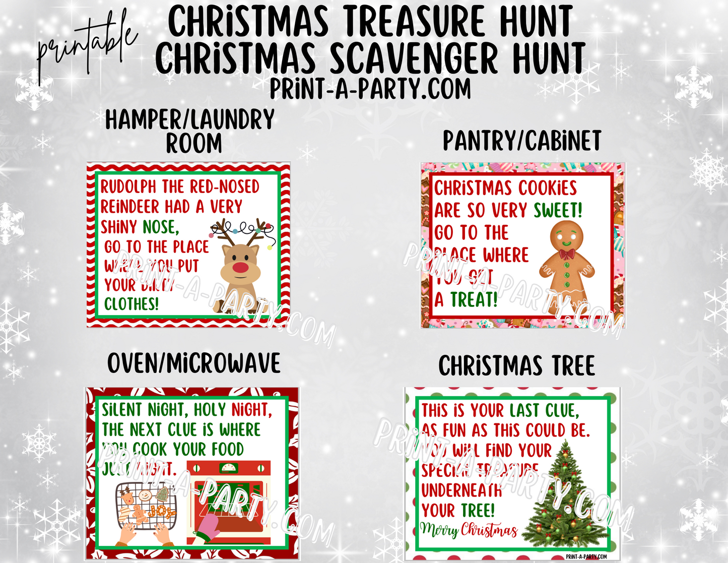 Christmas Scavenger Hunt Printable Game | Holiday Treasure Hunt with Clue Cards | Fun Family Activity for Kids, Classroom, Party