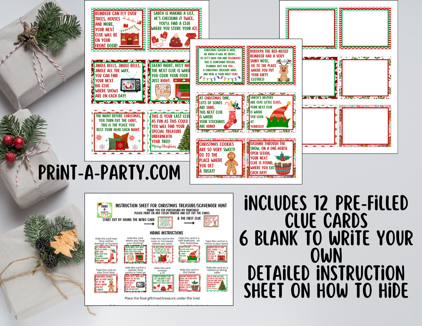 Christmas Scavenger Hunt Printable Game | Holiday Treasure Hunt with Clue Cards | Fun Family Activity for Kids, Classroom, Party