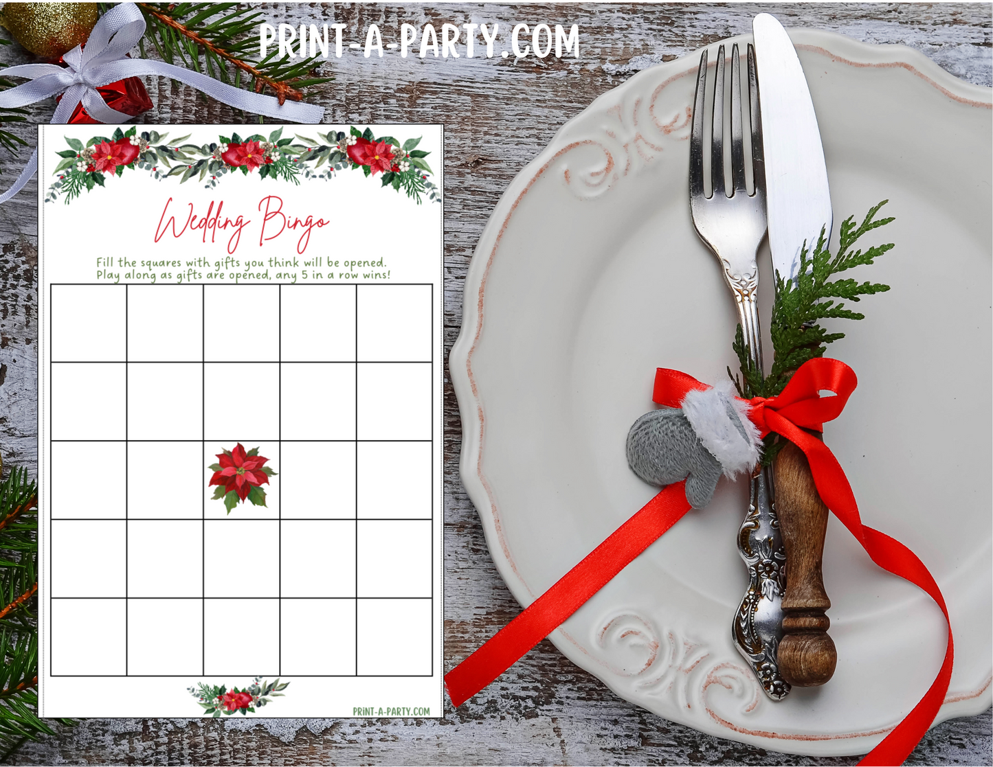 Bridal Shower: Printable CHRISTMAS themed Bridal Shower Game Bundle - Holiday Wedding Florals – Instant PDF Download