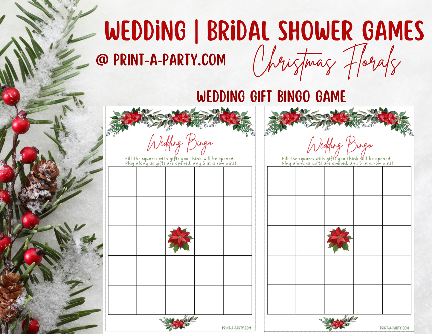 Bridal Shower: Printable CHRISTMAS themed Bridal Shower Game Bundle - Holiday Wedding Florals – Instant PDF Download