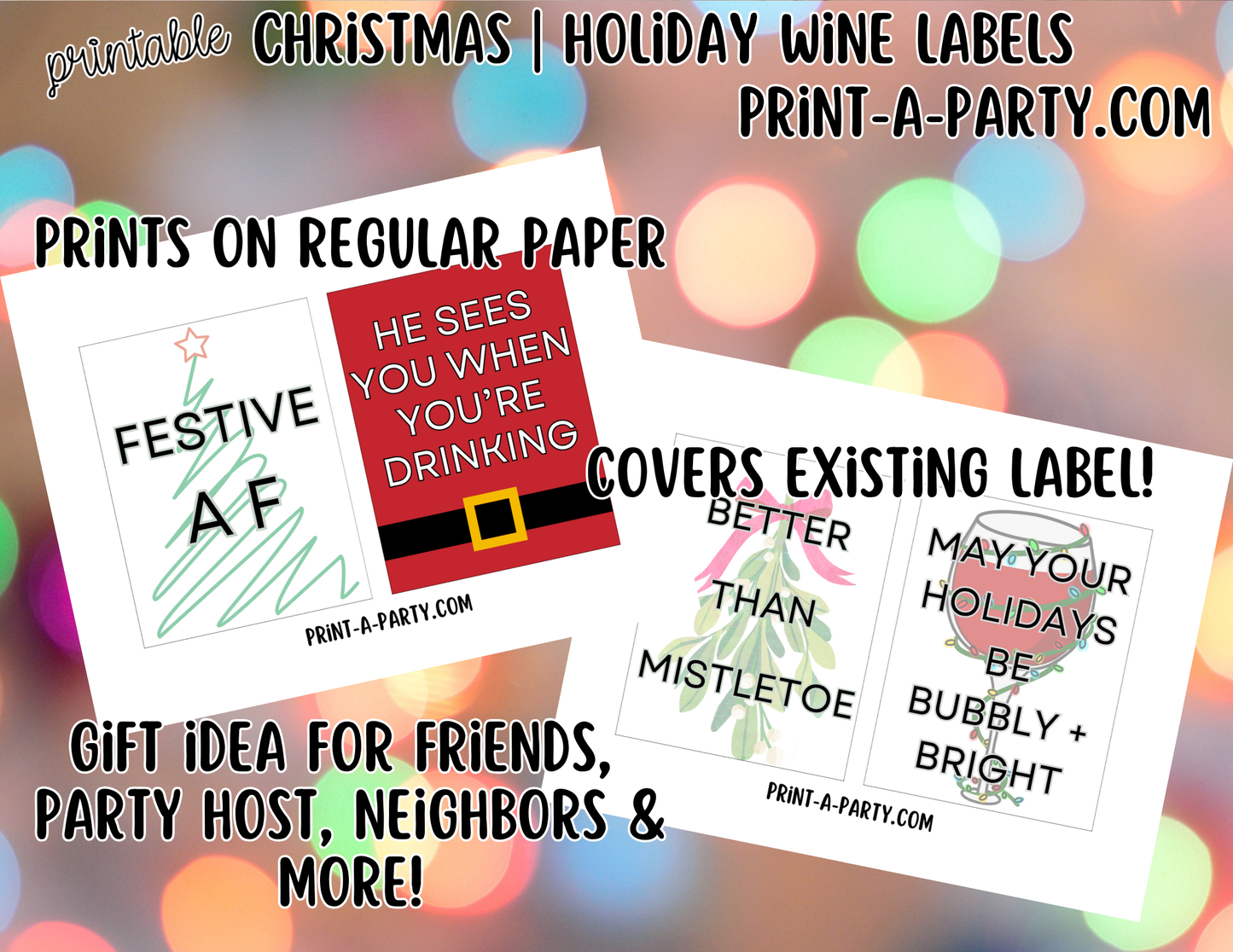 WINE LABELS: Funny Christmas Wine Labels – Printable Holiday Bottle Stickers for Holiday Host Gifts and Table Decor