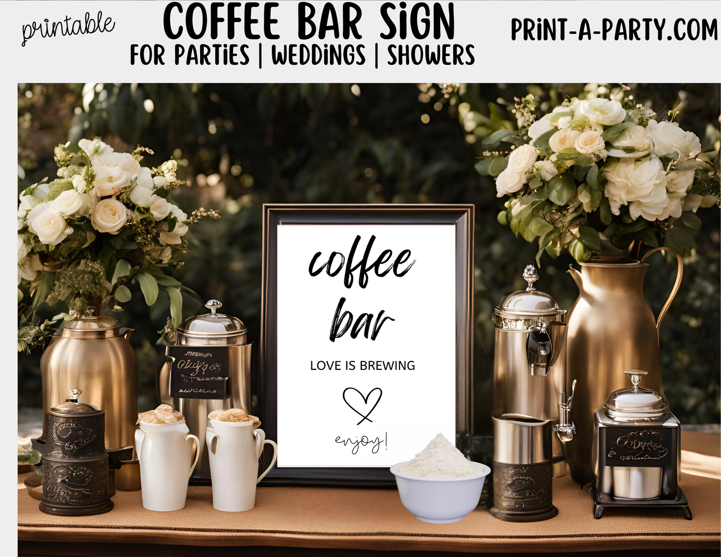 Printable Coffee Bar Sign (8x10) - Wedding Shower Decor - Instant PDF Download