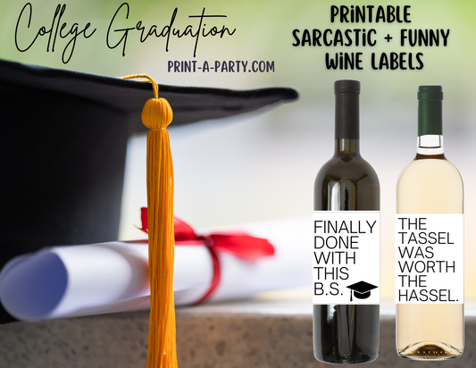WINE LABELS: College Graduation Wine (4) | Graduation Gift | College Grad | INSTANT DOWNLOAD