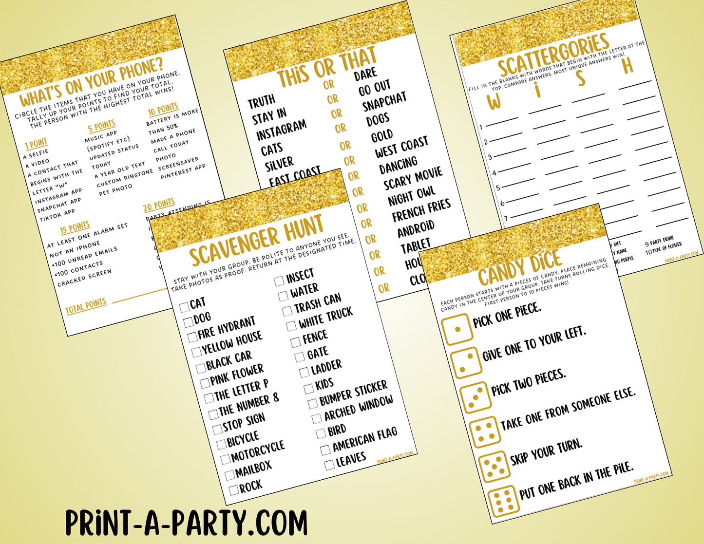 GAMES: COLOR PARTY GOLD YELLOW THEME | Color Party | Gold or Yellow Party Games | Gold Yellow Party Ideas | INSTANT DOWNLOAD