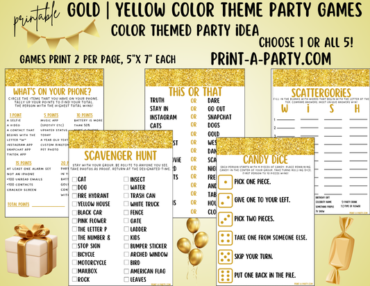 GAMES: COLOR PARTY GOLD YELLOW THEME | Color Party | Gold or Yellow Party Games | Gold Yellow Party Ideas | INSTANT DOWNLOAD