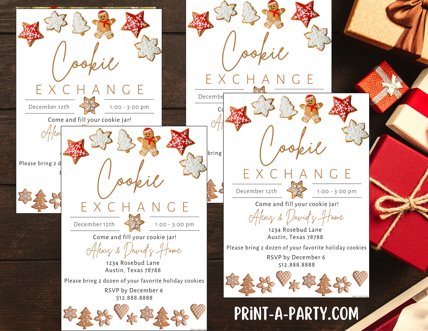 COOKIE EXCHANGE - Editable Holiday & Christmas Invitation Template – Customizable Festive Holiday Bake-Off Invite for Easy Online or Print Sharing