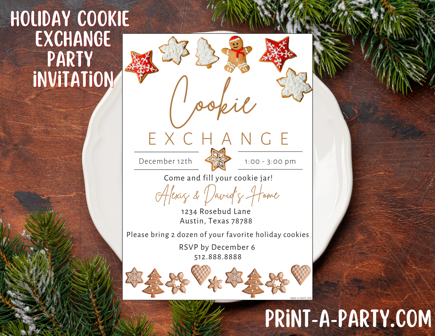 COOKIE EXCHANGE - Editable Holiday & Christmas Invitation Template – Customizable Festive Holiday Bake-Off Invite for Easy Online or Print Sharing