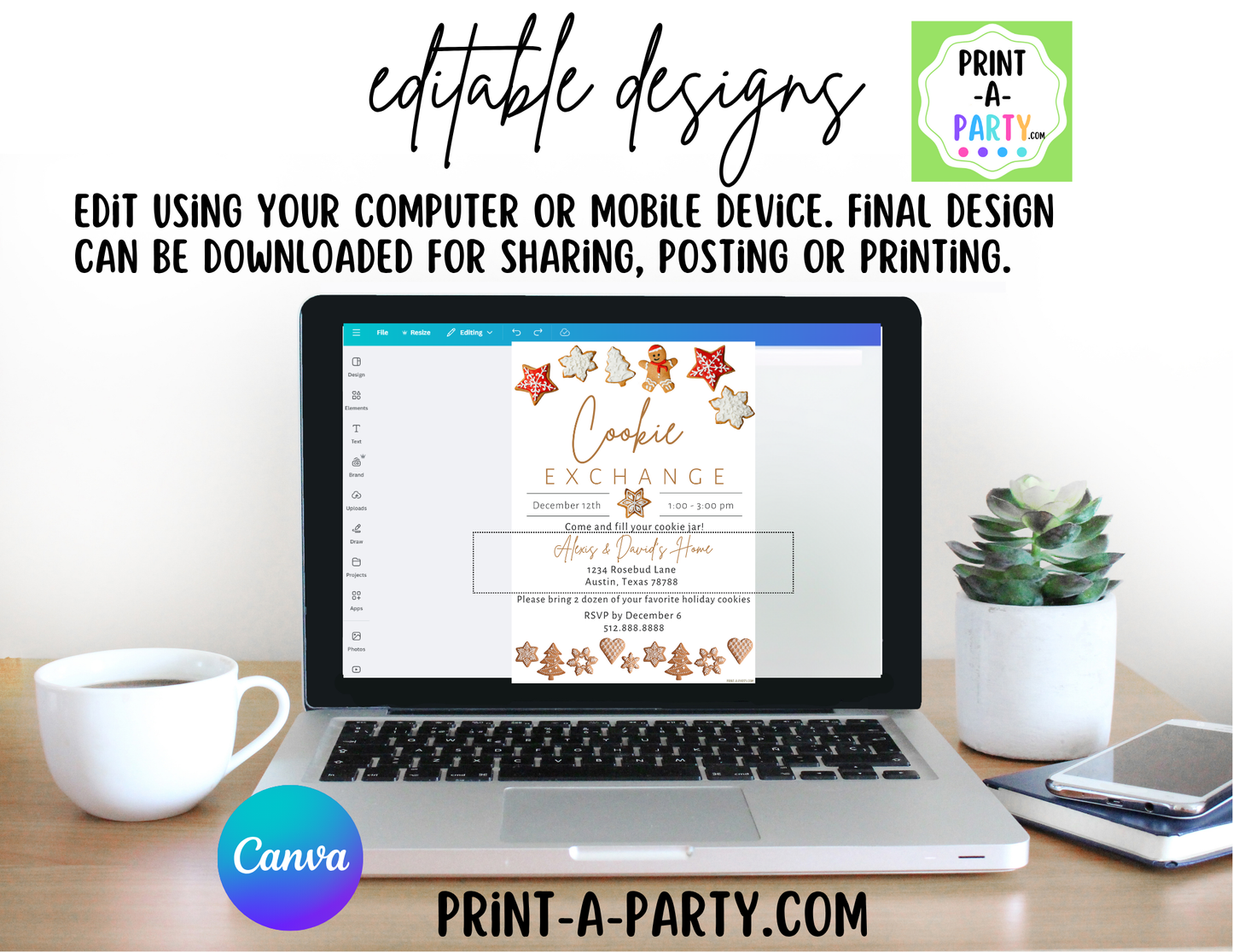 COOKIE EXCHANGE - Editable Holiday & Christmas Invitation Template – Customizable Festive Holiday Bake-Off Invite for Easy Online or Print Sharing
