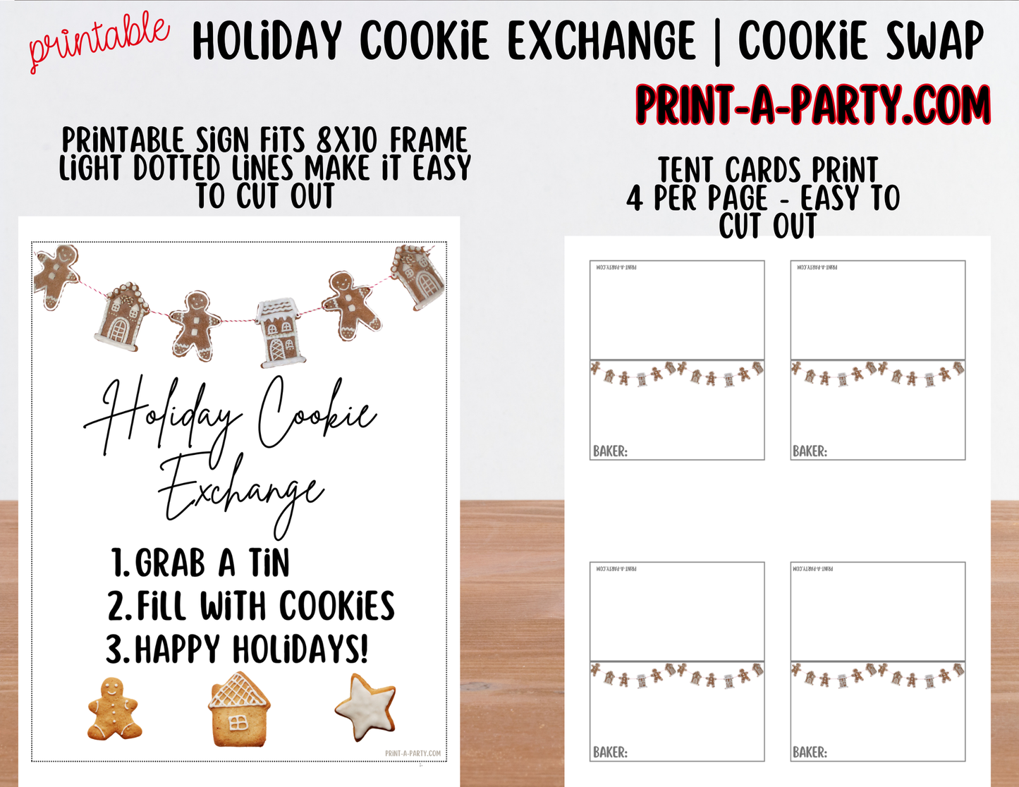 Christmas Holiday Cookie Exchange Printable Kit | 8x10 Cookie Swap Sign + Buffet Tent Cards | Christmas Party Decorations